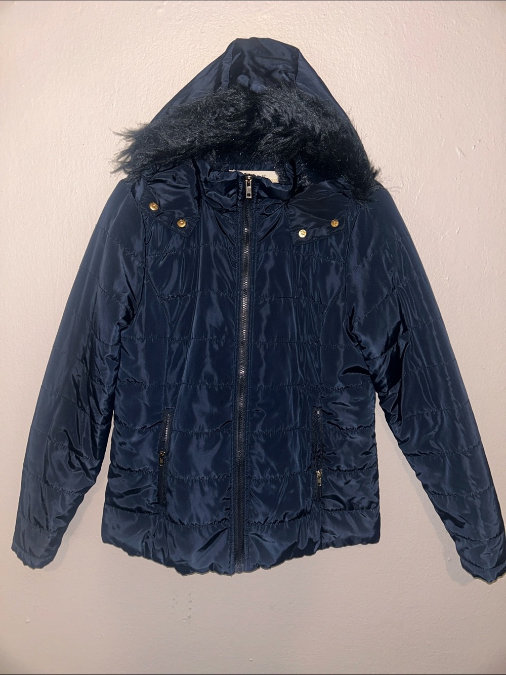 Navy blue puffer jacket